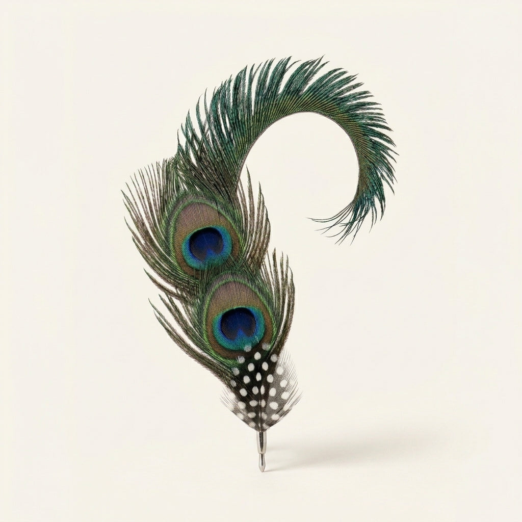 Peacock Sword, Guinea & Trimmed Eye Feather Hat Pin